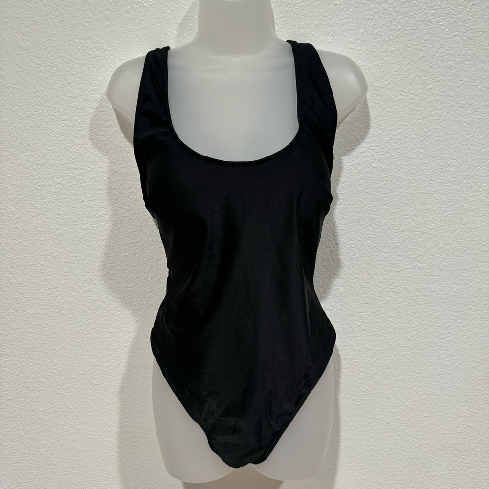 NEW shein black tank top cami one piece padded bra bikini swimsuit bodysuit